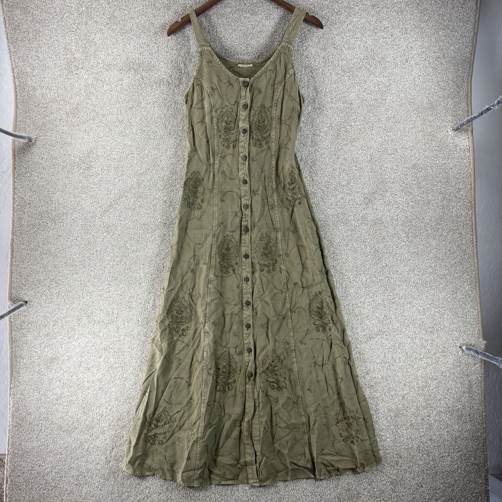 Riva Green Embroidered Maxi Dress Small Long Hippie Boho Whimsical Dark Fairy